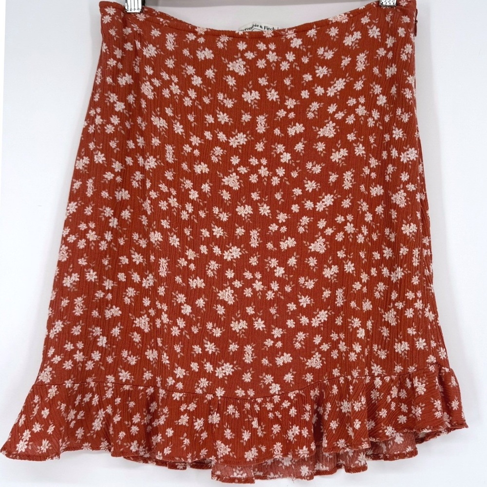 Abercrombie & Fitch Rust Orange Floral Ditsy Ruffle Mini Skirt Cottage Earthy S - Picture 1 of 8